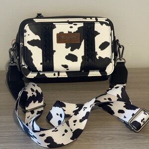 Wrangler Black and White Crossbody Bag with Cow Print